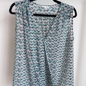 CAbi Teal and Gray Wave Print Top